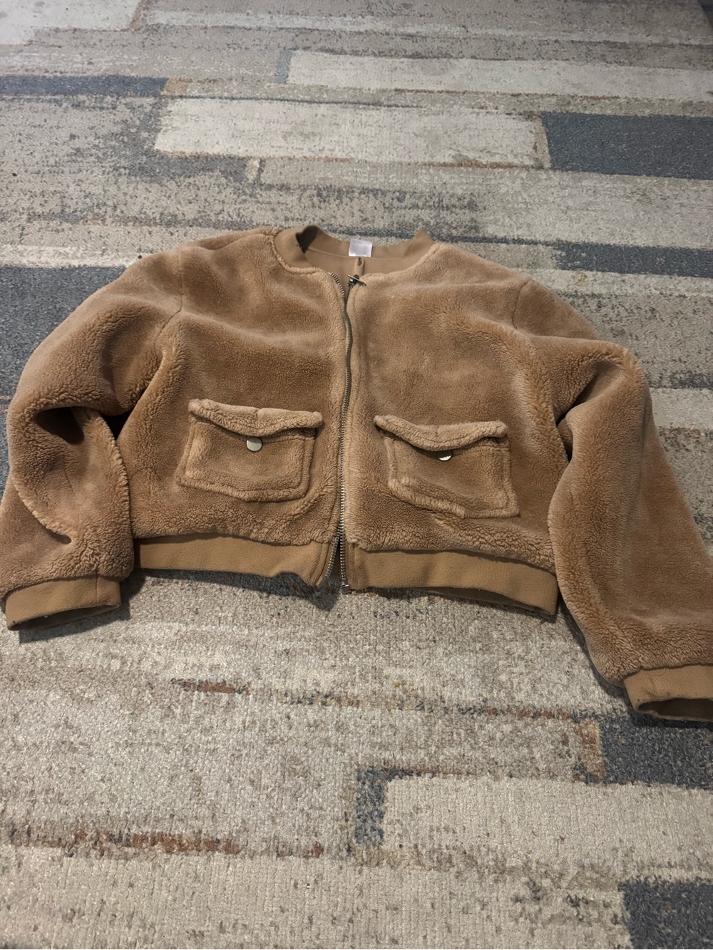 Cozy Cropped Teddy Jacket in Camel